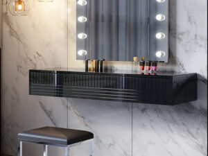 שידת איפור מרחפת שחור מבריק דגם קורדובה כולל כיסא