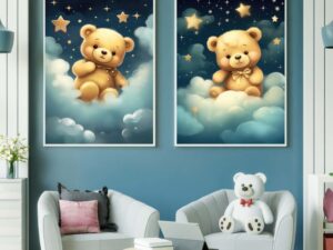 זוג דובים בעננים בהדפס על קנבס