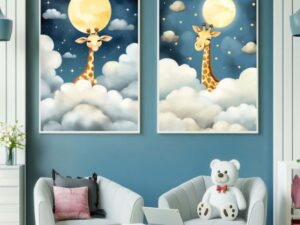 ג'ירפות בעננים בהדפס על קנבס