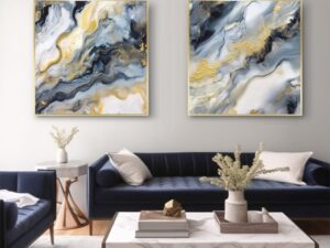 זוג תמונות אבסטרקט מרובעות בהדפס על קנבס