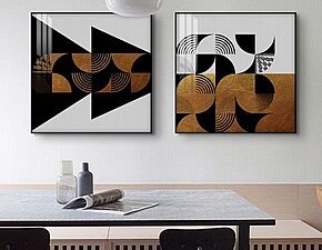 זוג אבסטרקט גווני שחור לבן זהב