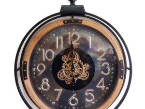 שעון קיר מנגנון גלוי מסגרת דמוי עץ