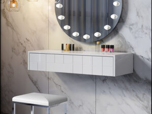 שידת איפור מרחפת לבן מבריק דגם שווייץ כולל כיסא