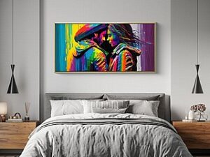 זוג אוהבים בצבע בהדפס על קנבס