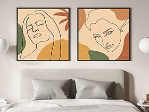 זוג תמונות איור נשים מיוחדות לחדר השינה או לסלון