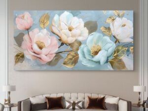 תמונת קנבס לסלון "ברוח הניצן" בגוון ורוד/תכלת